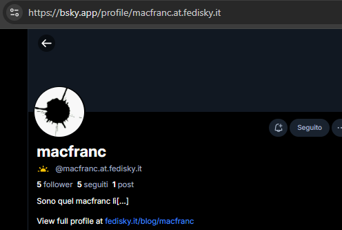 Il mio profilo visto da Bluesky
