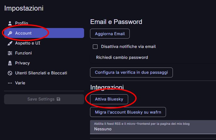 Come attivare Bluesky da 
Impostazioni | Account